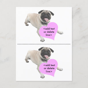 Cartão Postal De Festividades Dia de Pug Valentine Personalizável