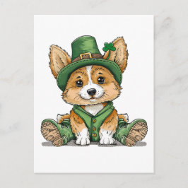 Cartão Postal De Festividades Dia de São Patrício Corgi Cachorro