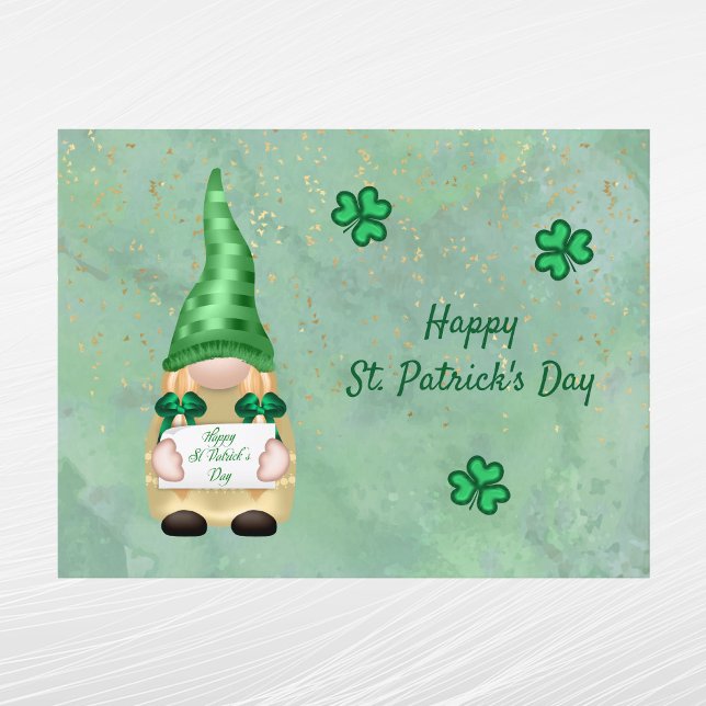Cartão Postal De Festividades Dia de São Patrício de Shamrock Dourado do Gnome G (Criador carregado)