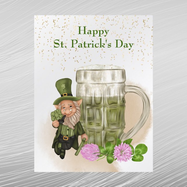 Cartão Postal De Festividades Dia de São Patrício Green Beer Leprechaun Clover (Criador carregado)