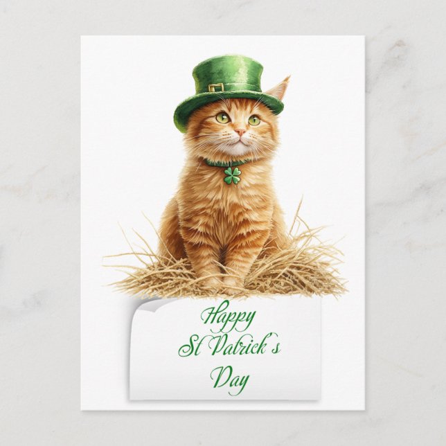 Cartão Postal De Festividades Dia de São Patrício Irlandês Orange Cat (Frente)