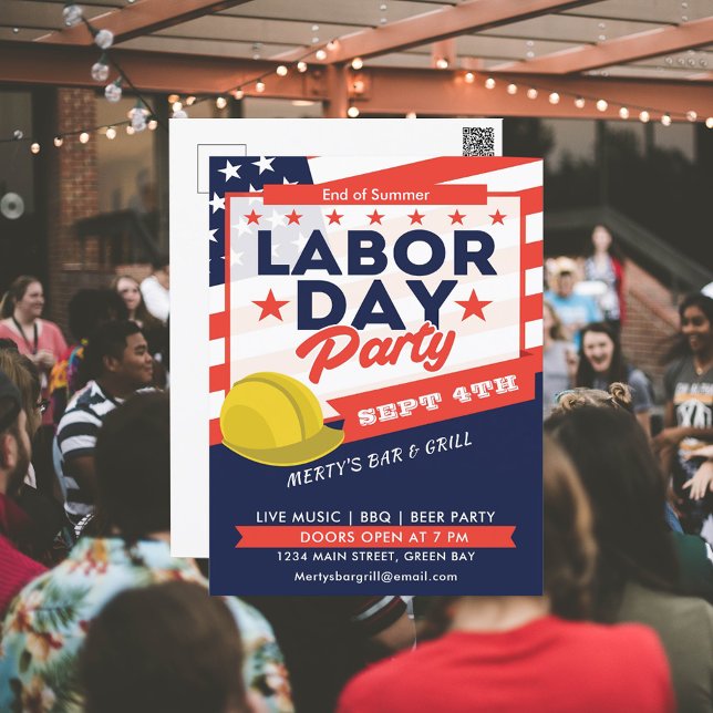 Cartão Postal De Festividades Dia do Trabalhador Duro de Sinalizador EUA Evento  (Labor Day USA Flag Hard Hat Party Event Holiday Postcard)