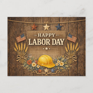 Cartão Postal De Festividades Dia do Trabalho Patriótico Rústico em Madeira de C