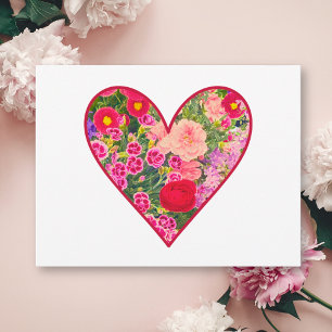 Cartão Postal De Festividades Dia dos Namorados Floral Heart - Amor Rosa Vermelh