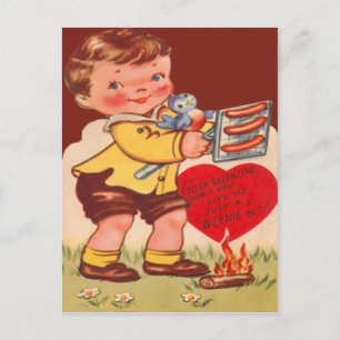 Cartão Postal De Festividades Dia dos Namorados Infantil Vintage Retrô Assando C