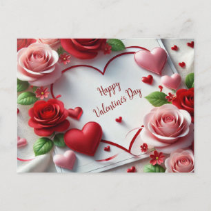 Cartão Postal De Festividades Dia dos Namorados Rosas e Corações Você Ama 