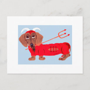 Cartão Postal De Festividades Diabo Dachshund