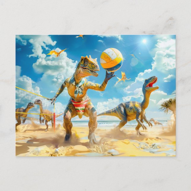 Cartão Postal De Festividades Dinosaur Beach Voleibol (Frente)