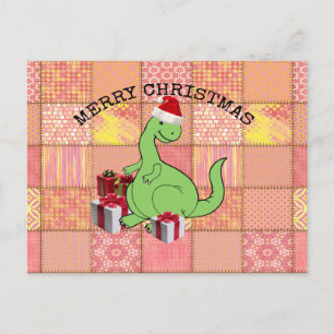 Cartão Postal De Festividades Dinossauro bonito e engraçado para Papais noeis de