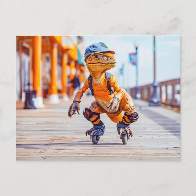 Cartão Postal De Festividades Dinossauro em Skates online (Frente)