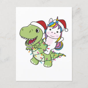 Cartão Postal De Festividades Dinossauro Natal Unicórnio Winter T-Rex Dino
