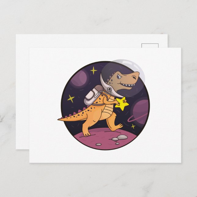 Cartão Postal De Festividades Dinossauro no Espaço (Frente/Verso)