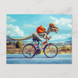 Cartão Postal De Festividades Dinossauro Pedalando Através Do Campo
