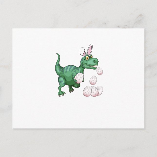 Cartão Postal De Festividades Dinossauro T-Rex Coelhinho Engraçado Ovo De Páscoa (Frente)