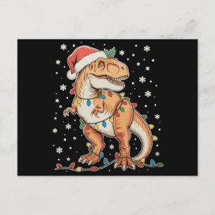 Cartão Postal De Festividades Dinossauro T Rex Natal Dino Luzes de Natal Férias