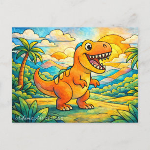 Cartão Postal De Festividades Dinossauros Coloridos e Fofos para Crianças