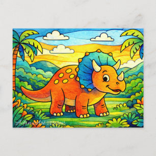 Cartão Postal De Festividades Dinossauros Coloridos e Fofos para Crianças