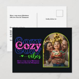 Cartão Postal De Festividades Disco Retro Cozy Vibes Foto de Natal Retroativa