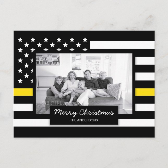 Cartão Postal De Festividades Dispatcher Thin Yellow Line American Flag Photo (Frente)