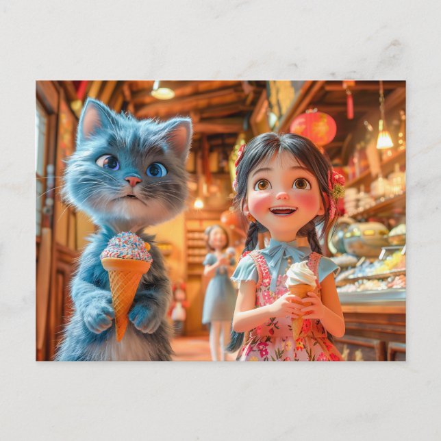 Cartão Postal De Festividades Diversão com Sorvete no Mercado de Lanternas (Frente)