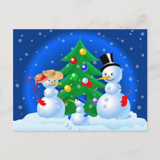 Cartão Postal De Festividades Diversão da Família Snowmen (Frente)