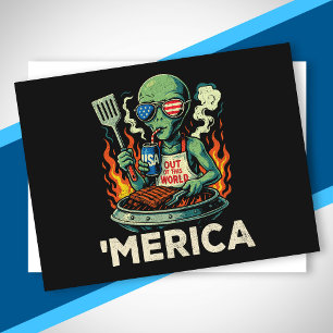 Cartão Postal De Festividades Divertido 'América Alien Churrasco Grelhando Patri