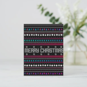 Cartão Postal De Festividades Divertido Feio Padrão de Natal Alegre