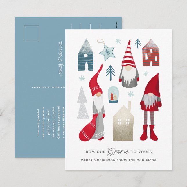 Cartão Postal De Festividades Do nosso Gnomo para o seu | Natal Nórdico (Frente/Verso)