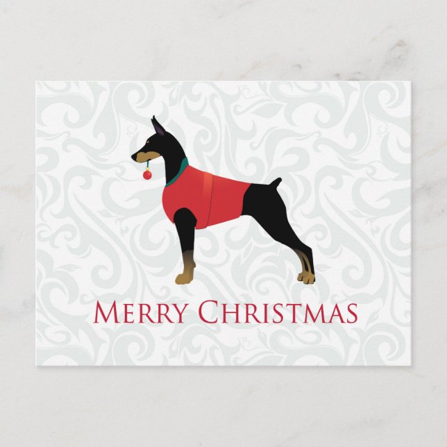 Cartão Postal De Festividades Doberman Pinscher Dog Feliz Design de Natal (Frente)