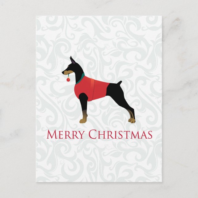Cartão Postal De Festividades Doberman Pinscher Dog Feliz Design de Natal (Frente)