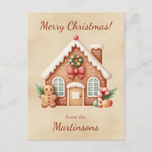 Cartão Postal De Festividades Doce Casa de Pão de Mel Aconchegante Feliz Natal