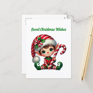 Cartão Postal De Festividades Doce Natal Deseja o elfo de hortelã