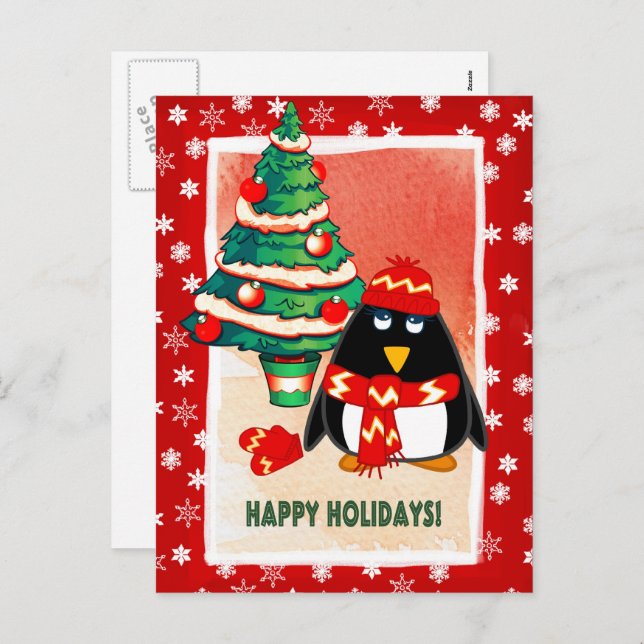 Cartão Postal De Festividades Doce Pinguim Natal (Frente/Verso)