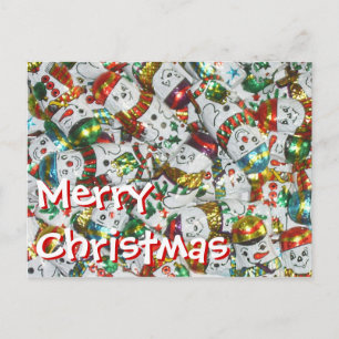 Cartão Postal De Festividades Doce Snowmen Feliz Cartão de Natal horizontal
