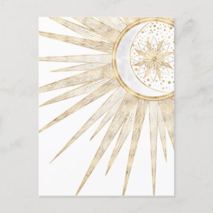 Cartão Postal De Festividades Dodles Dourados Elegantes Sun Moon Mandala Design