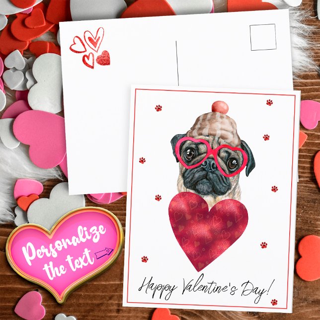 Cartão Postal De Festividades Dog Lover Namorados Pug (Criador carregado)