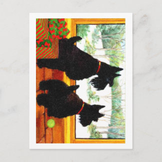 Cartão Postal De Festividades Dois Cachorros Scotty no Natal