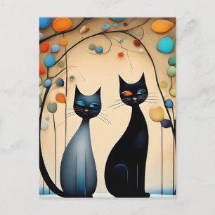Cartão Postal De Festividades Dois Gatos Encharcados