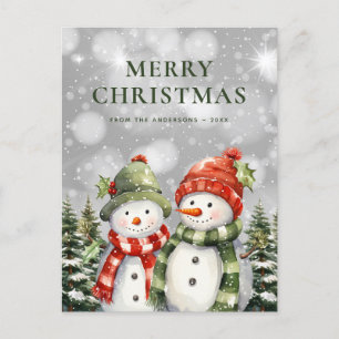 Cartão Postal De Festividades Dois Snowmen Feliz Natal