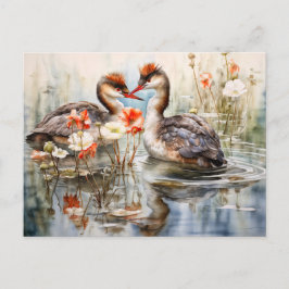 Cartão Postal De Festividades Dois verbos entre plantas de lagoa branca