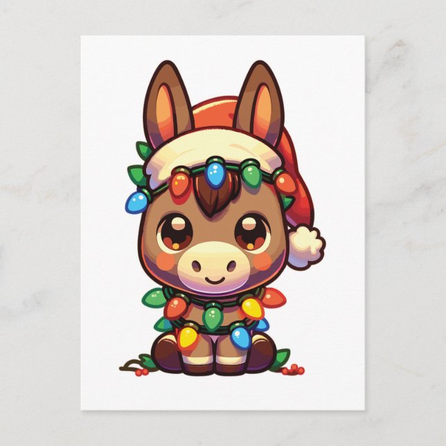 Cartão Postal De Festividades Donkey Felry Natal Animais de inverno Macacos (Frente)