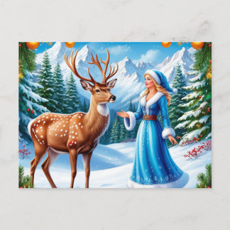 Cartão Postal De Festividades Donzela de Neve Encantando Cena de Inverno