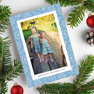 Cartão Postal De Festividades Doodle Flocos de Neve de Inverno, Foto de Natal, F