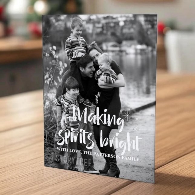 Cartão Postal De Festividades Dos espírito estrelados do fazer do marfim foto (Ivory Starry Making Spirits Bright Holiday Photo Postcard)