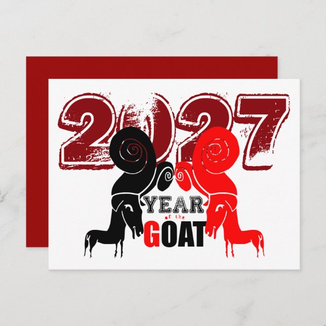 Cartão Postal De Festividades Double Odd Goat Chinese Year Zodiac 2027 PostC H (Frente/Verso)