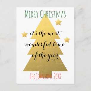 Cartão Postal De Festividades Dourada árvore de Natal Merry