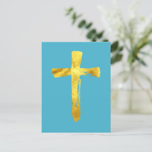 Cartão Postal De Festividades Dourada Cruz de Pincel - Crucifixo Religioso Crist
