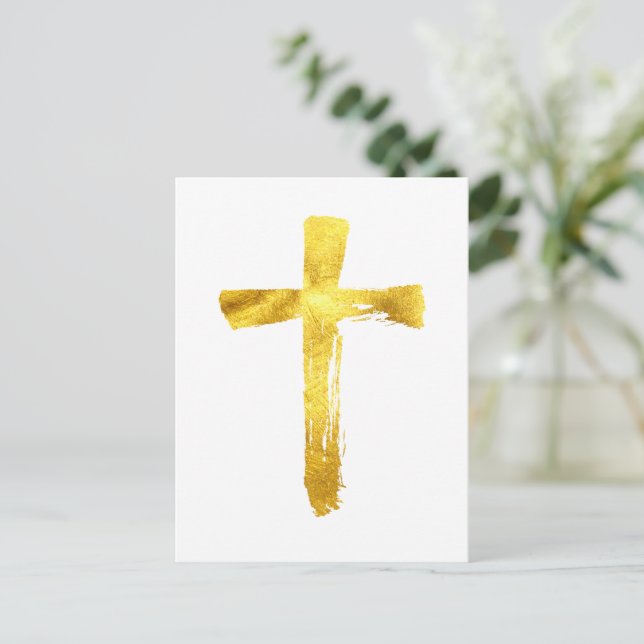 Cartão Postal De Festividades Dourada Cruz de Pincel - Deus Cristão Jesus Crucif (Em pé/Frente)