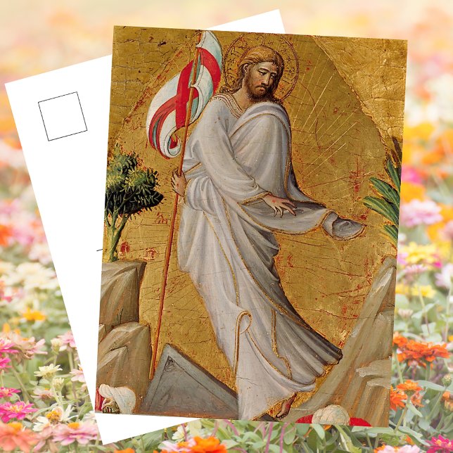 Cartão Postal De Festividades Dourada ressurreição cristã Elegante - Páscoa Jesu (Gold Elegant Religious Christian  Catholic Resurrection Jesus Christ Easter Holiday Postcard)
