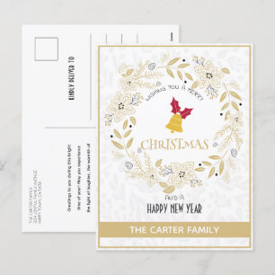 Cartão Postal De Festividades Dourada Terra  de Natal da Poinsettia Moderna